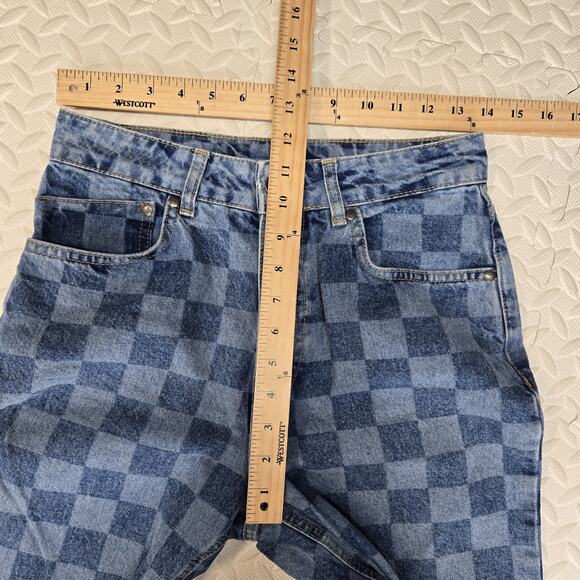 Ragged Priest Checkered Jeans Womens 26 Wide Leg Ankle High Rise Punk Emo Cotton - Picture 9 of 13